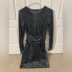 Zara Olive Green Elegant Gray Velvet Dress